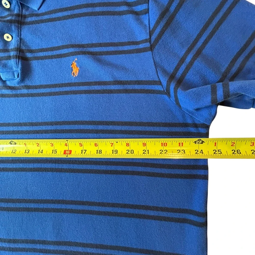Polo Ralph Lauren Mens XL Blue Black Striped Short Sleeve Pique Polo Shirt